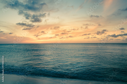 Beautiful beach sea and sunset scene with vintage tone