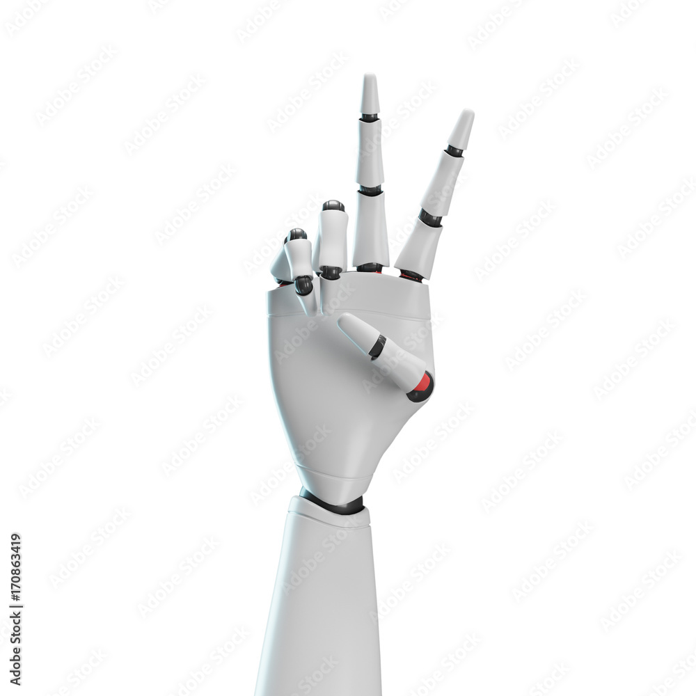 White robot hand, white background