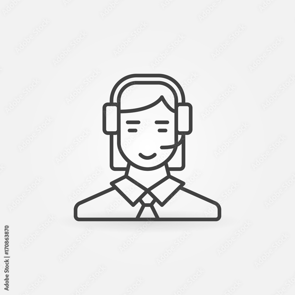 Call center operator line icon. Vector woman in headset symbol i