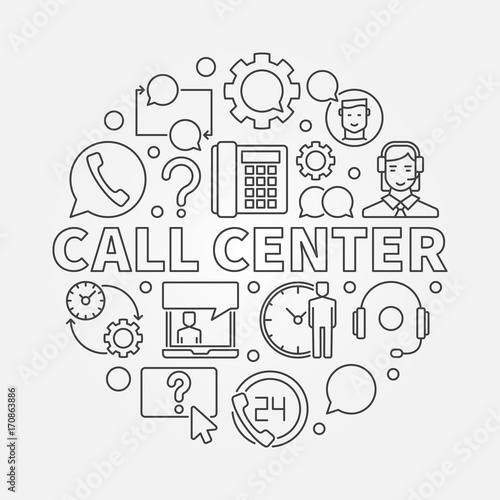 Call Center round illustration. Vector customer service concept 