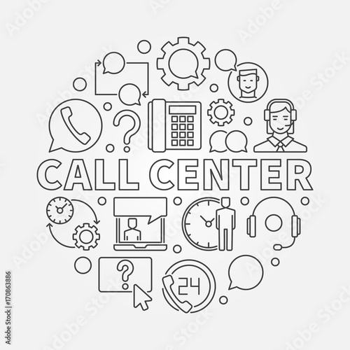 Call Center round illustration. Vector customer service concept 