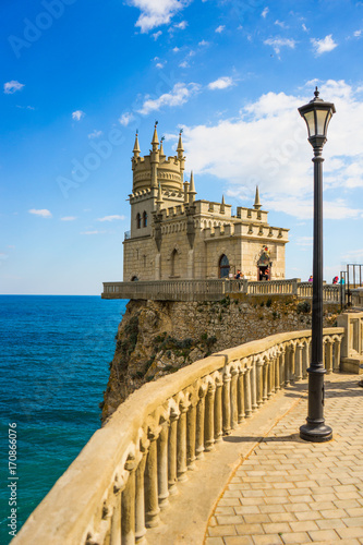 "Swallow's Nest" - a monument of architecture and history, located on a steep 40-meter high Aurorina cliff of Cape Ai-Todor in the village of Gaspra on the southern coast of the Crimea.