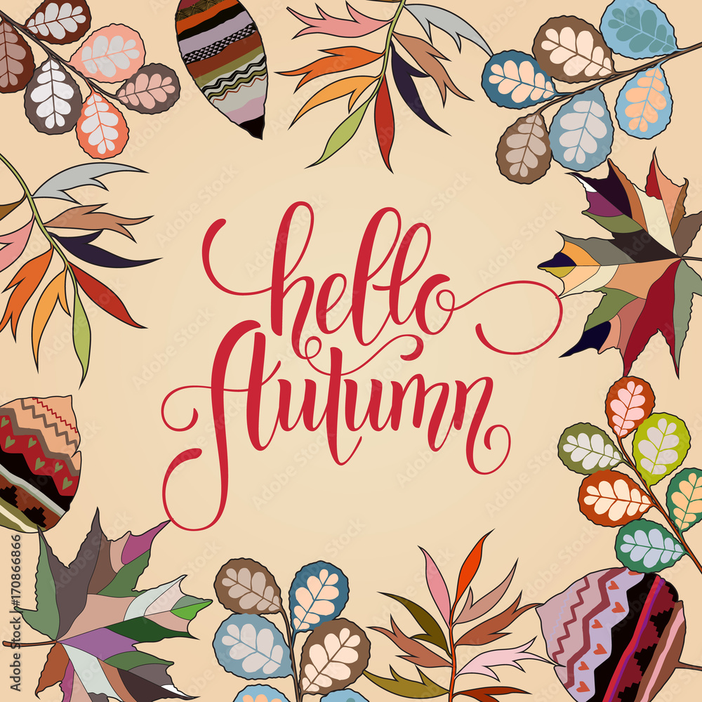 Autumn hand drawn lettering. Autumn leaves background. Vector illustration EPS10 Autumn hand drawn lettering. Autumn leaves background. Vector illustration EPS10