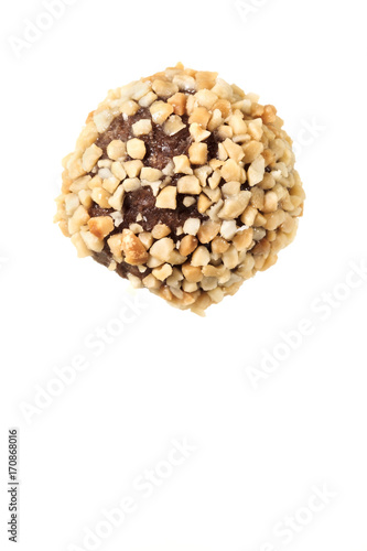 Chocolate donuts ball / View of chocolate donuts ball with peanut on white background.