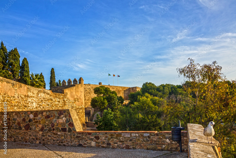 Fortress of Malaga, Spain. Gibralfaro walls architecture