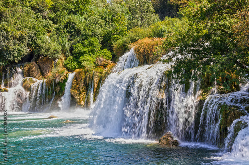 Natural landscape - waterfall view in Krka, Croatia park lake