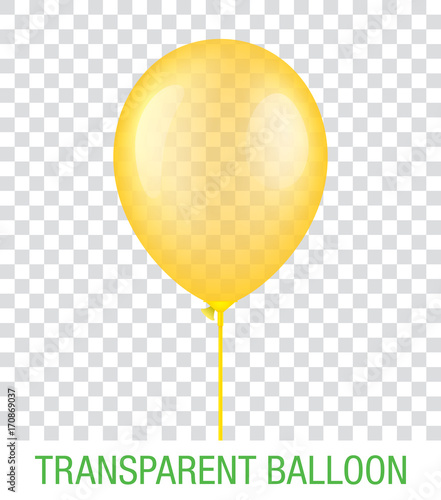 Transparent yellow vector balloon on a plastic stick, isolated on background. Realistic balloon illustration for party, celebration, festival, birthday or branding design decoration.