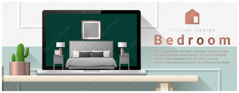 Obraz premium Modern bedroom interior design background , vector , illustration