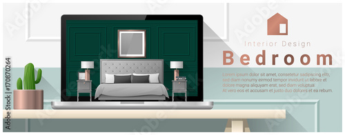 Modern bedroom interior design background , vector , illustration
