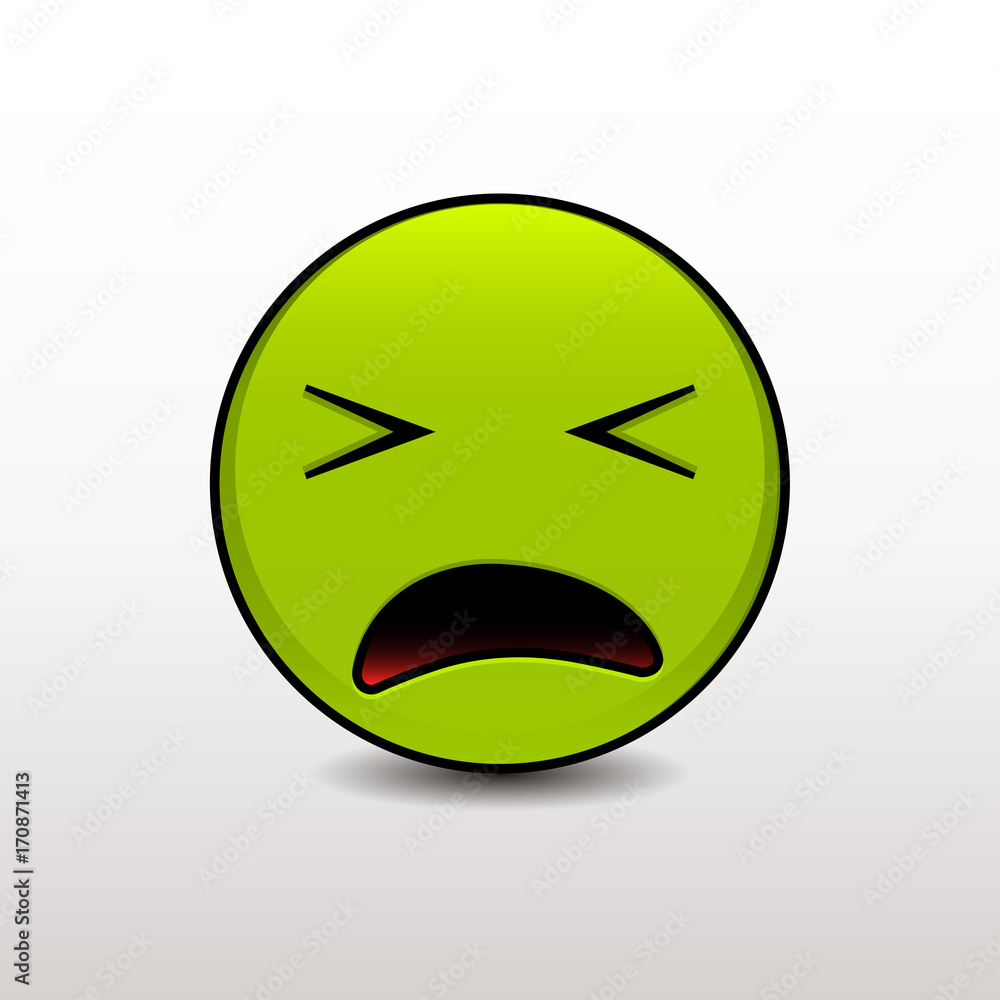 Fototapeta premium Emoticon feeling sick and nauseous about to throw up. Vector emoji smiley