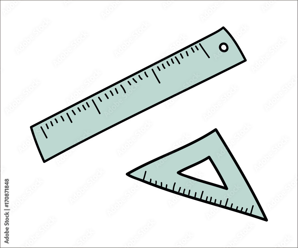 Measuring Tools - Ruler and triangle. Vector doodle illustration in eps10