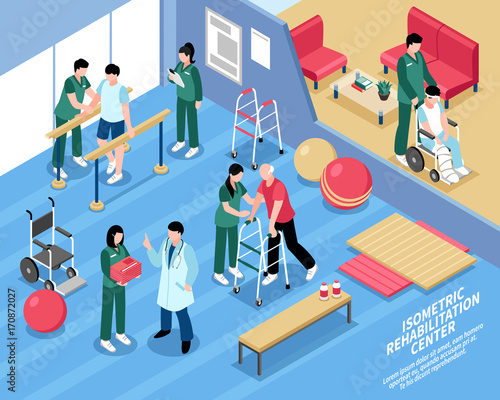 Rehabilitation Center Nurses Isometric Poster