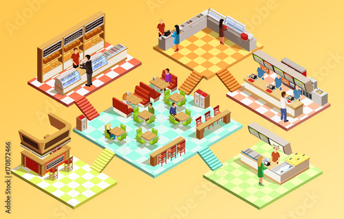 Food Court Isometric Concept