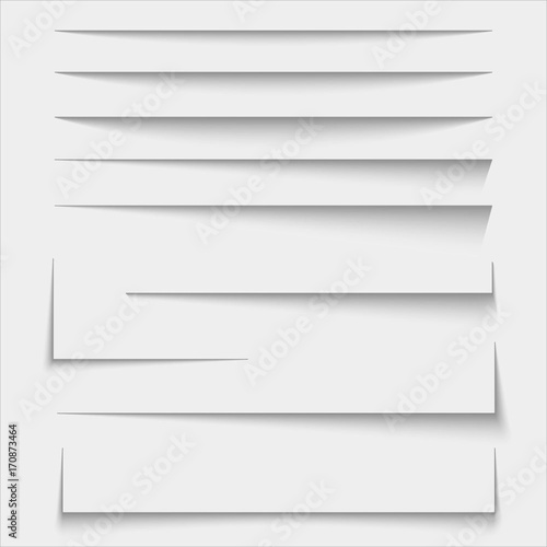 Paper sheet shadow effect. Vector transparent realistic shadows set