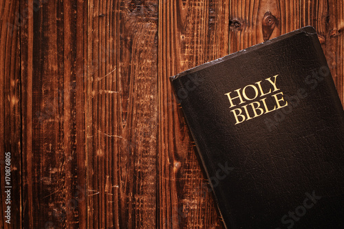Holy Bible on wood in natural light