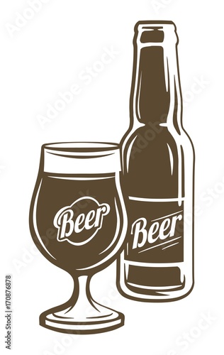 bottle and a full glass of beer. craft beer