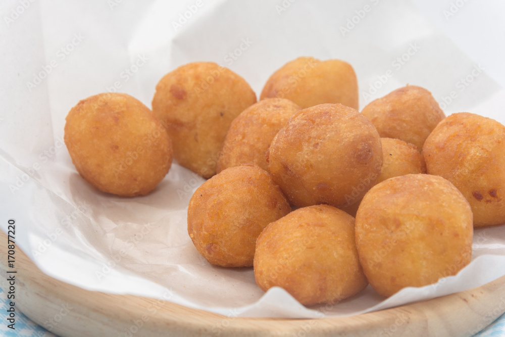 Fried Sweet Potato Balls on plate Fried Sweet Potato Balls on plate