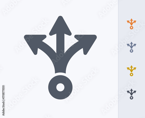 Three Way Arrow - Carbon Icons. A professional, pixel-perfect icon designed on a 32x32 pixel grid and redesigned on a 16x16 pixel grid for very small sizes.