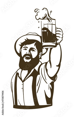 bearded man with a beer mug in his hand