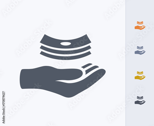 Hand Receiving Cash - Carbon Icons. A professional, pixel-perfect icon designed on a 32x32 pixel grid and redesigned on a 16x16 pixel grid for very small sizes.