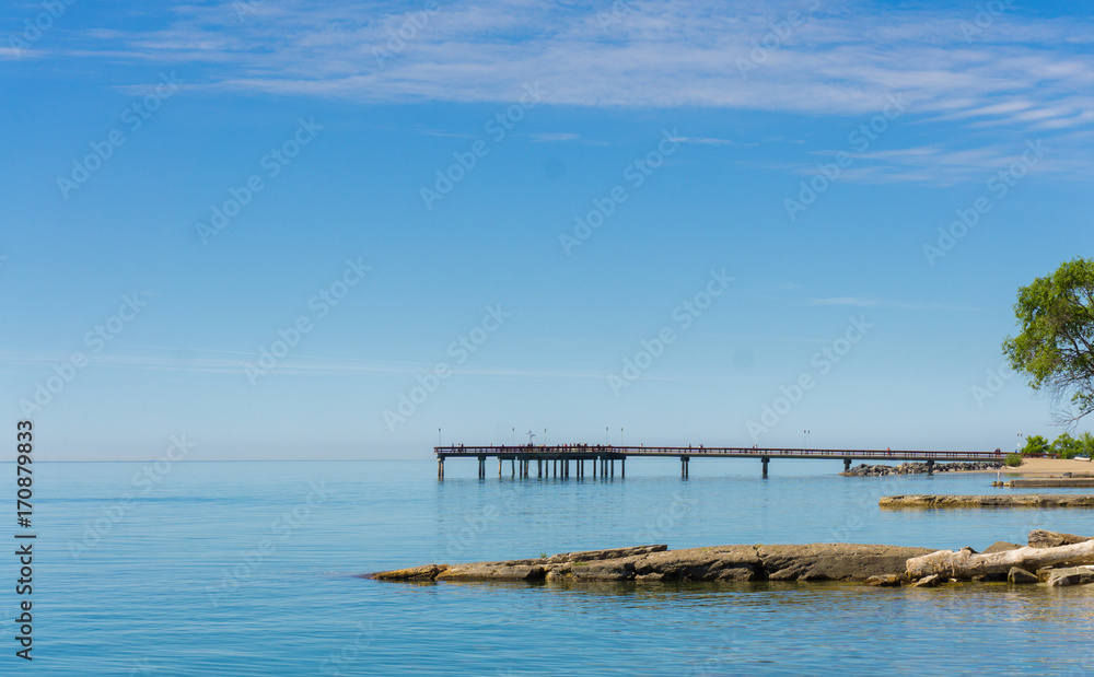 jetty and rocks leading into Lake Ontario