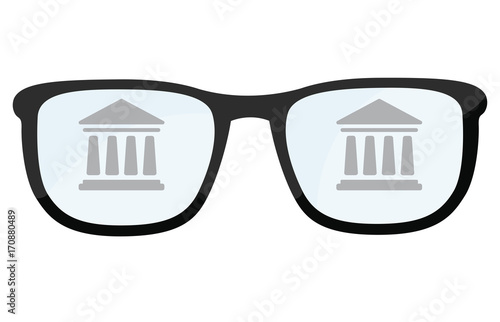 Brillengläser mit Bankgebäude