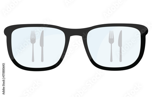 Brillengläser mit Gabel und Messer