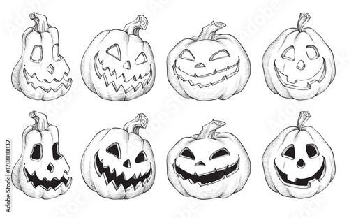 Vector Illustration of Black and White Halloween pumpkins.