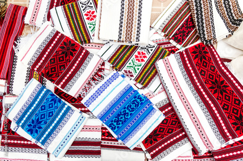 Romanian traditional embroidery. Ethnic texture design. Rustic towels, design tablecloths. photo
