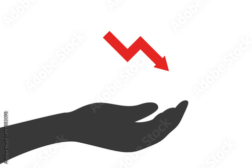 Hand hält Pfeil nach unten