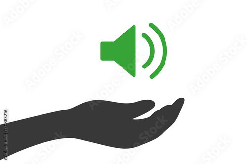 Hand hält Audio laut Symbol