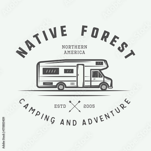 Vintage camping outdoor and adventure logo, badge, labels, emblem, mark. Graphic Art. Vector Illustration.