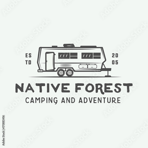 Vintage camping outdoor and adventure logo, badge, labels, emblem, mark. Graphic Art. Vector Illustration.