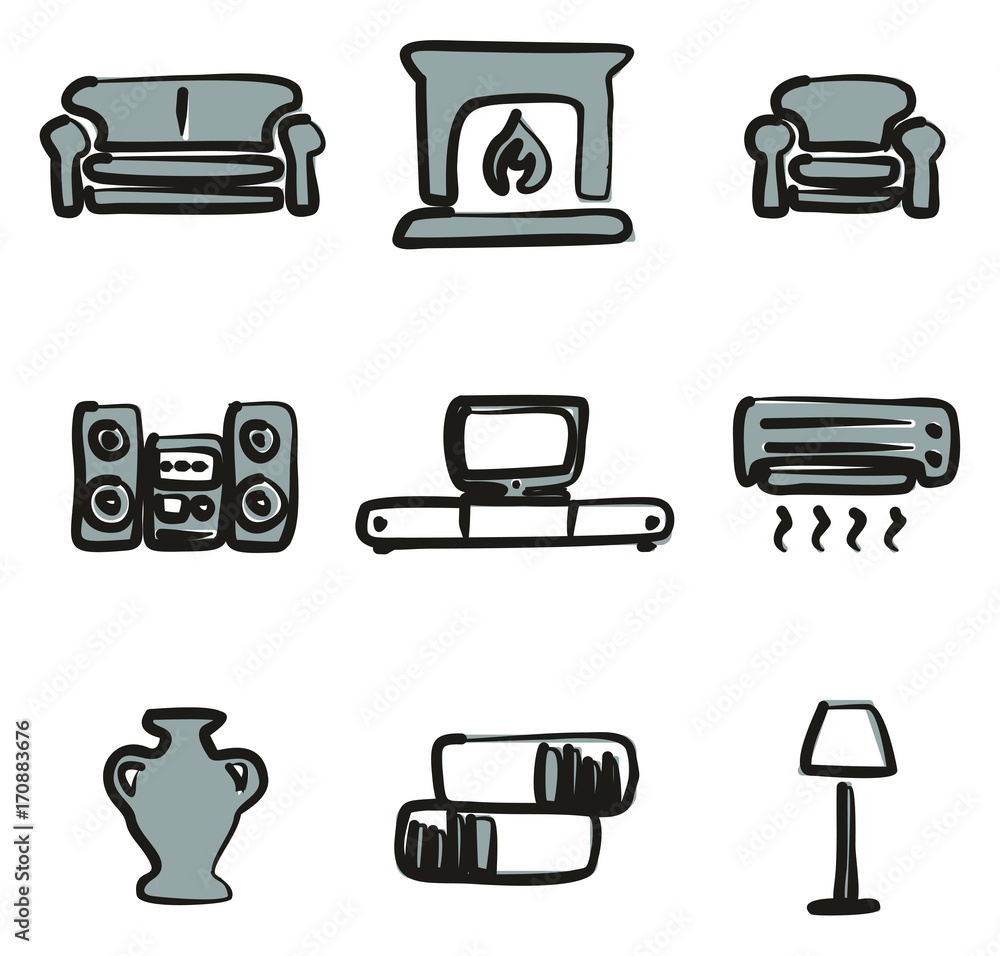 Living Room Icons Freehand 2 Color Living Room Icons Freehand 2 Color