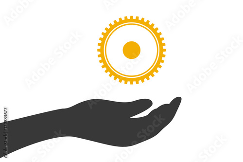 Hand hält Zahnrad - Systemeinstellungen