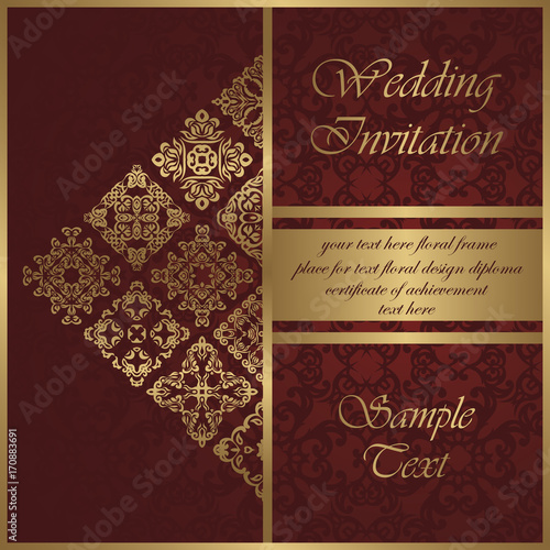 Wedding invitation with vintage pattern. Original decoration. Beauty card, modern invitation