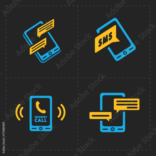 Vector smart phone icons on Black background