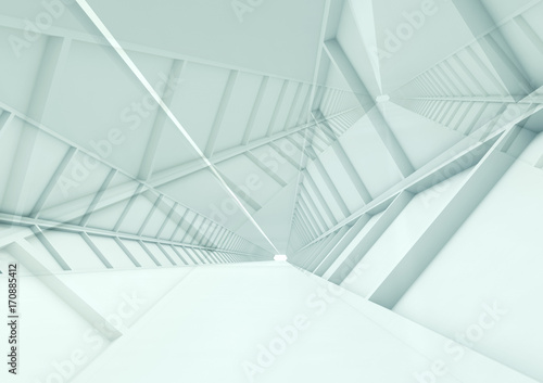 Abstract blue toned high-tech interior 3d