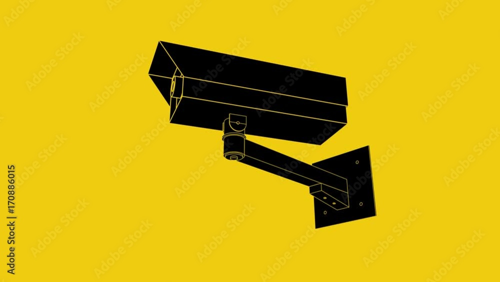 security camera animation on yellow background close up security camera animation on yellow background close up