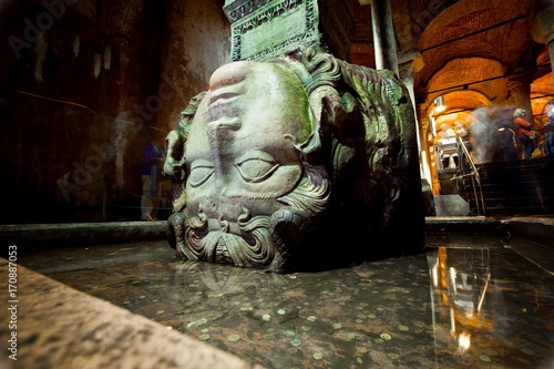 Basilica Cistern is the largest of several hundred ancient cisterns that lie beneath the city of Istanbul, Turkey