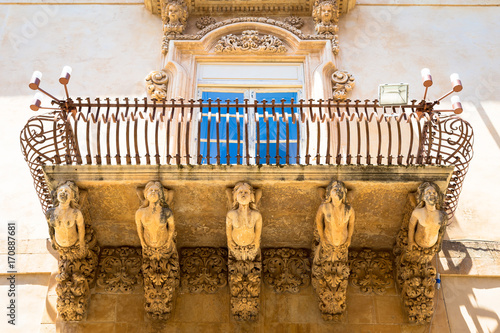 NOTO, ITALY - Detail of Baroque Balcony, 1750 photo