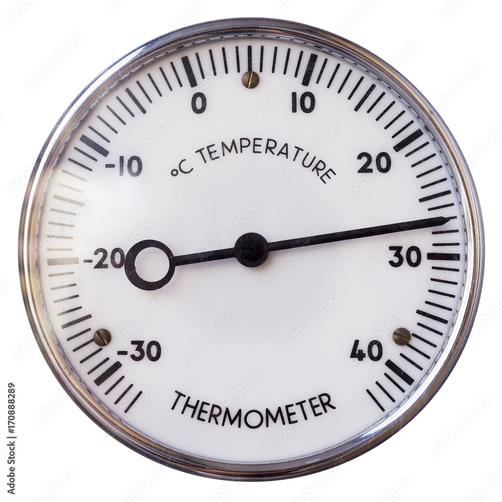 Thermometer with shape of circle and analog centigrade scale
