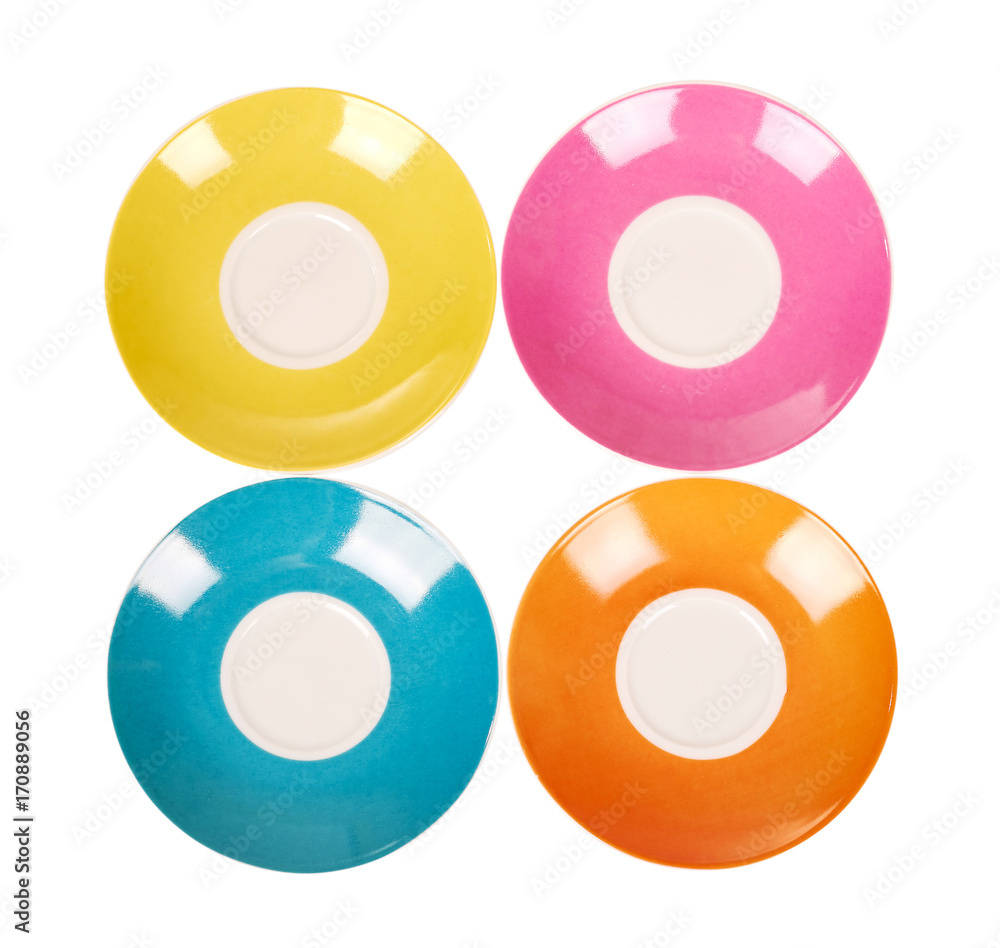 color ceramic plates isolated on white background color ceramic plates isolated on white background