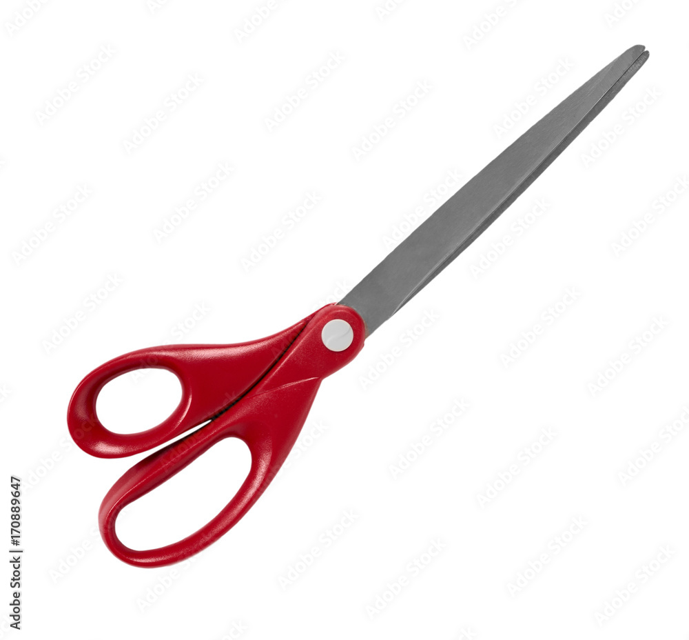 red office scissors isolated on a white background red office scissors isolated on a white background