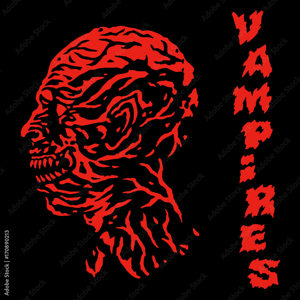 Fototapeta premium The red vampire with veins on the head. Vector illustration.