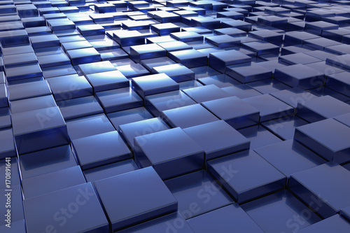 a landscape with many blue cubes