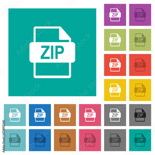 ZIP file format square flat multi colored icons