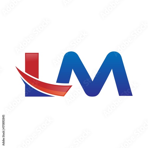 modern vector initial letters logo swoosh lm red blue
