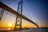 View of Ambassador Bridge connecting Windsor, Ontario to Detroit Michigan