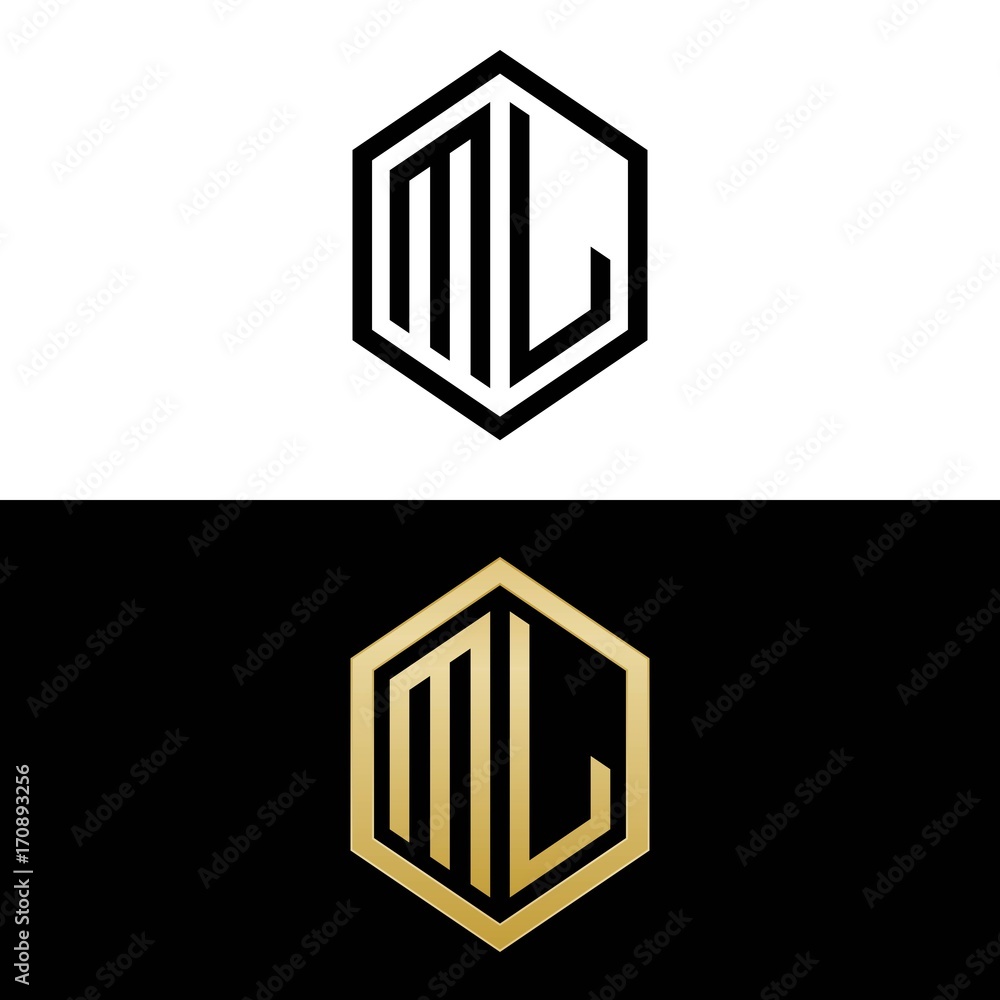 initial letters logo ml black and gold monogram hexagon shape vector ...